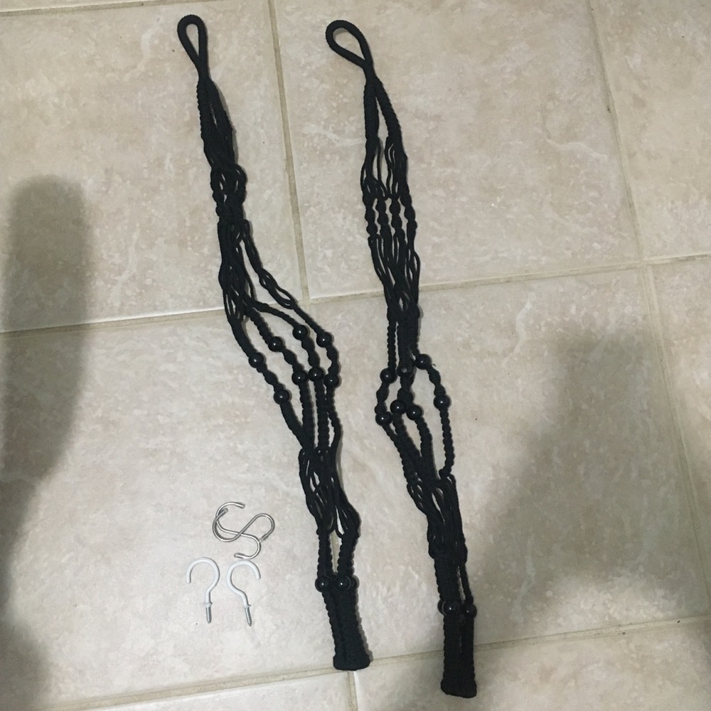 NEW Black Woven Rope Beaded Plant Pot Hangers (Set of 2) - Picture 2 of 7